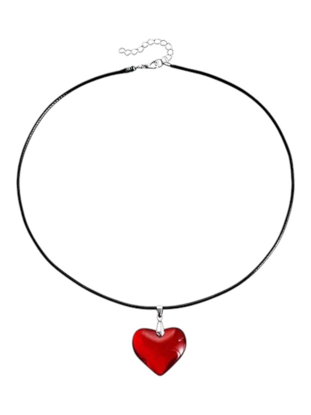 Red Glass Heart Pendant Necklace Goth Black Cord Puffy Acrylic Choker Y2K - Picture 6 of 7